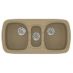 Νεροχύτης Γρανιτένιος Συνθετικός Sanitec Classic 303 (96x51) με 2 Ίσες Γούρνες & 1 βοηθητική Metallic Cream